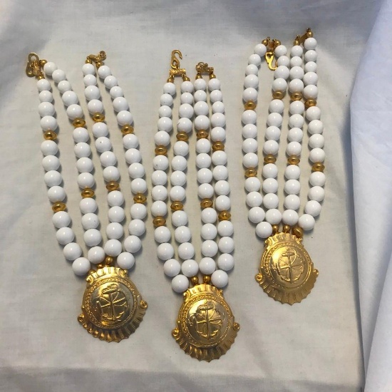 Lot of 3 White and Gold-Tone Nautical Necklaces