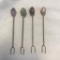 Lot of 4 Genuine Silver Two-Prong Shellfish Tea Forks with Stones on Ends of Handles