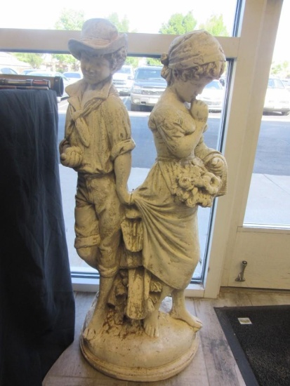 Outdoor Metal White Statue of a Couple 35.25" Tall