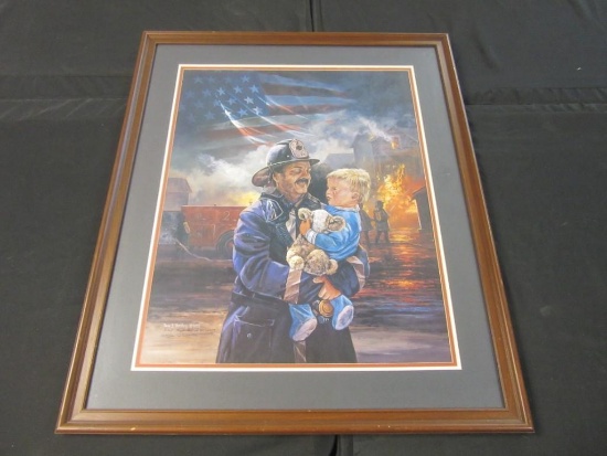 Framed Fireman Print by Tom J. Dooley Signed 4/50