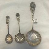 Lot of 3 Genuine Silver Decorative Spoons with Rose Handles