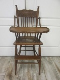 Vintage Wooden Child's High Chair w/ Wicker Seat