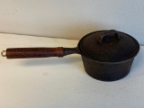 Vintage Cast Iron 1qt Sauce Pan With Lid Wood Handle