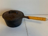 Vintage 2qt Cast Iron Sauce Pan w/ lid wood handle
