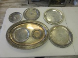 Lot of 7 Silver Plated Trays/Plates of Various Sizes