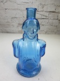 Vintage Blue Glass George Washington Decanter 9