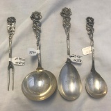 Lot of 3 Decorative Genuine Silver Spoons and 1 Decorative Silver Shellfish Tea Fork