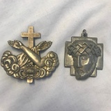 Lot of 1 Genuine Silver Cross Brooch and 1 Genuine Pewter Religious Pendant