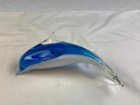 Blue and White Glass DOLPHIN 7" Figure