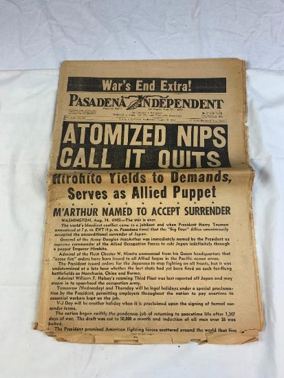 August 15, 1945 War's End Extra! Newspaper