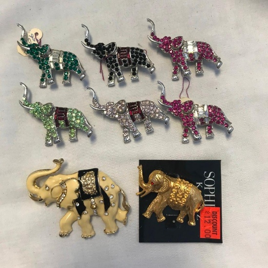 Lot of 8 Various Elephant Brooches