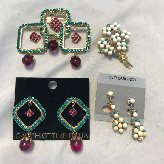 Lot of 2 Various Brooch and Earring Sets