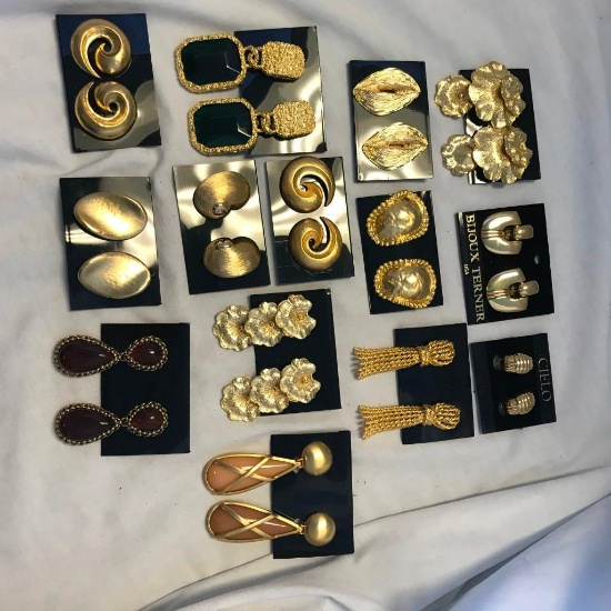 Lot of 14 Gold-Toned Clip-on Earrings