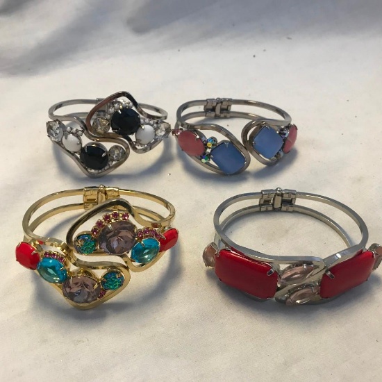Lot of 4 Similar Style Bracelets with Colorful Stone Embellishments