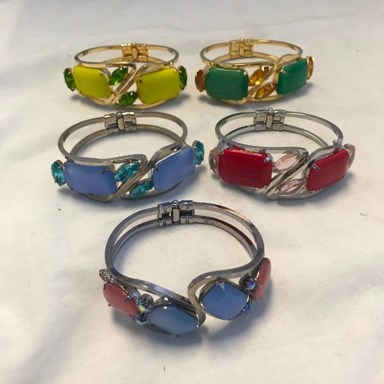 Lot of 5 Similar Style Colorful Rhinestone Bracelets