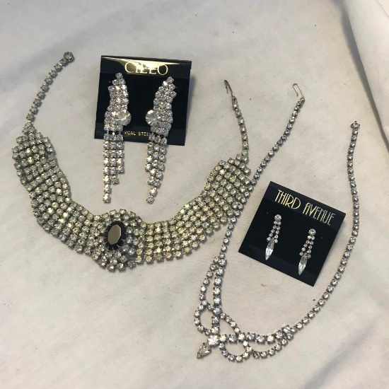 Lot of 2 Rhinestone Necklace and Earring Sets