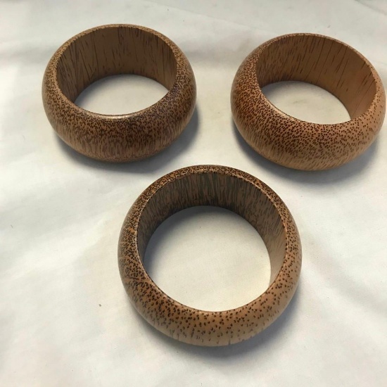 Lot of 3 Identical Thick Wooden Bangle Bracelets