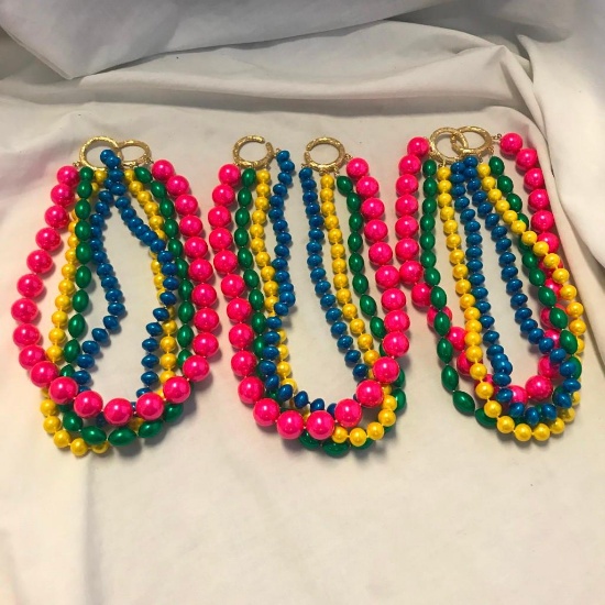 Lot of 3 Identical Colorful Bead Necklaces