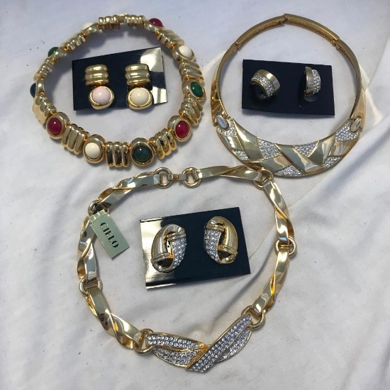 Lot of 3 Gold-Toned Necklace and Earring Sets