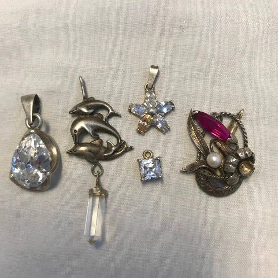 Lot of 5 Sterling Silver Misc. Pendant Charms