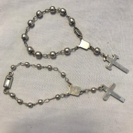 Lot of 2 Sterling Silver Religious Cross Charm Bracelets