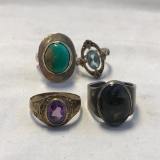 Lot of 4 Sterling Silver Misc. Rings with Various Center Stones