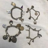 Lot of 4 Sterling Silver Misc. Charm Bracelets
