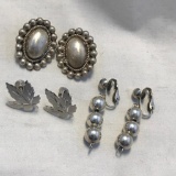Lot of 3 Pairs of Sterling Silver Clip-On Earrings