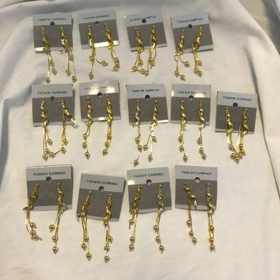 Lot of 13 Identical Pairs of Gold-Toned Dangling Earrings