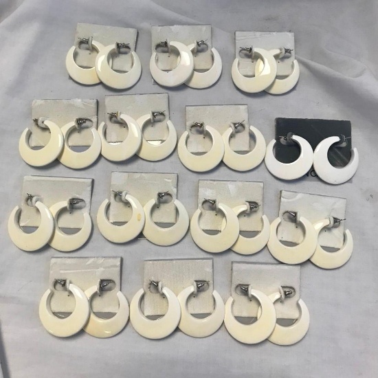 Lot of 14 Pairs of White Hoop-Style Earrings