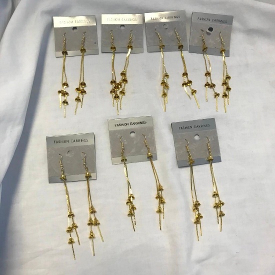 Lot of 7 Identical Pairs of Gold-Tone Dangling Bell Earrings
