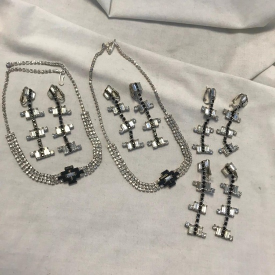 Lot of 2 Rhinestone Necklaces and 4 Pairs of Matching Earrings