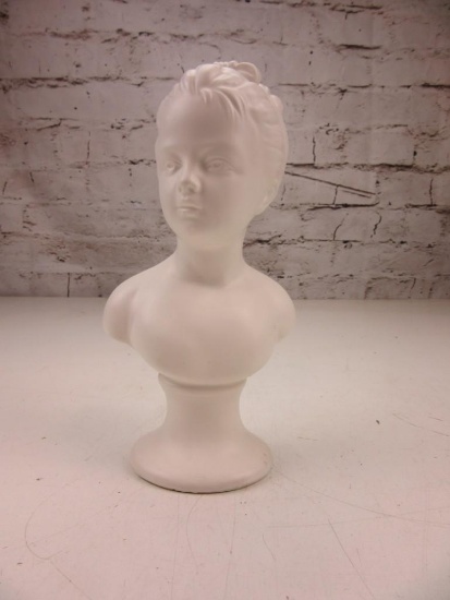 White Ceramic Bust of Woman 9" Tall