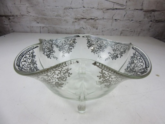 Glass Bowl w/ Silver-Tone Borders 9"x12"