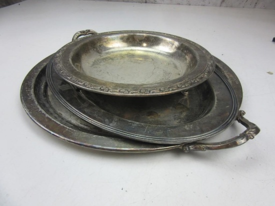 Lot of 3 Vintage Silver Plated Trays of Various Sizes