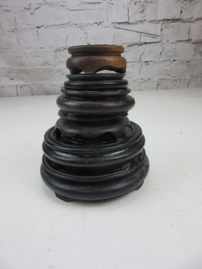 Lot of 7 Wooden Pedestals of Various Sizes