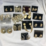 Lot of 14 Pairs of Misc. Gold-Tone Pierced Earrings