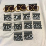 Lot of 13 Silver and Gold Tone Hoop Earrings