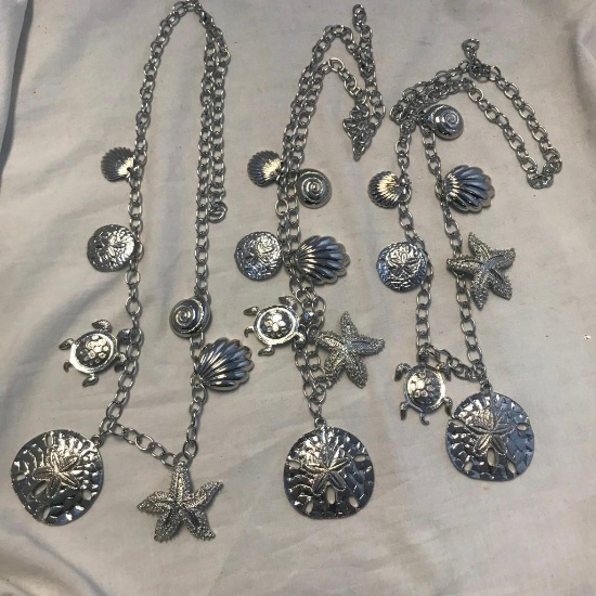 Lot of 3 Silver-Toned Ocean Themed Necklaces