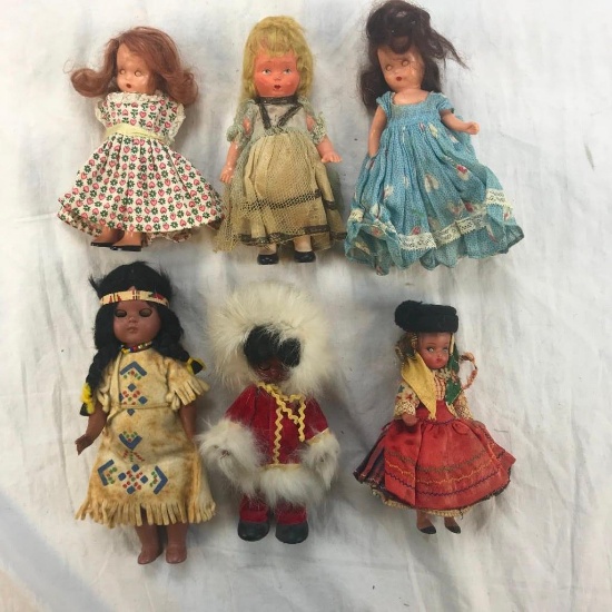 Lot of 6 Small Vintage Plastic Dolls