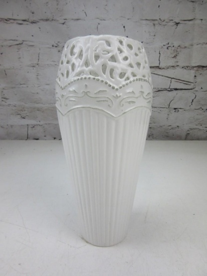 9.5" Tall White Ceramic Vase