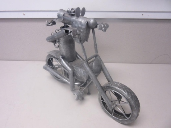 Metal Sculpture of Dog Riding Motorcycle 19"x14"