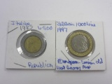 Pair of Italian Coins: 1985 500 Lire & 1997 100 Lire