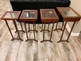 4 Vintage Nesting Tables Stackable Glass Top