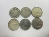 Lot of 6 .80/.50 Silver Canadian Dimes