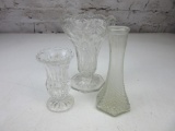 Lot of 3 Clear Glass Vases of Various Sizes