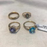 Lot of 4 10KT Gold Rings with Colorful Center Stones
