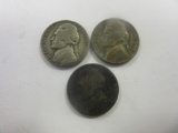 Lot of 3 .35 Silver WWII-Era Jefferson Nickels