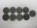 Lot of 9 WWII-Era Steel-Zinc Lincoln Pennies