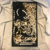 Tray Lot of Miscellaneous Black and Faux Pearl Beaded Necklaces